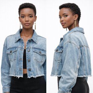 Cropped Light Wash Denim Jacket | Raw Hem | Classic Fit